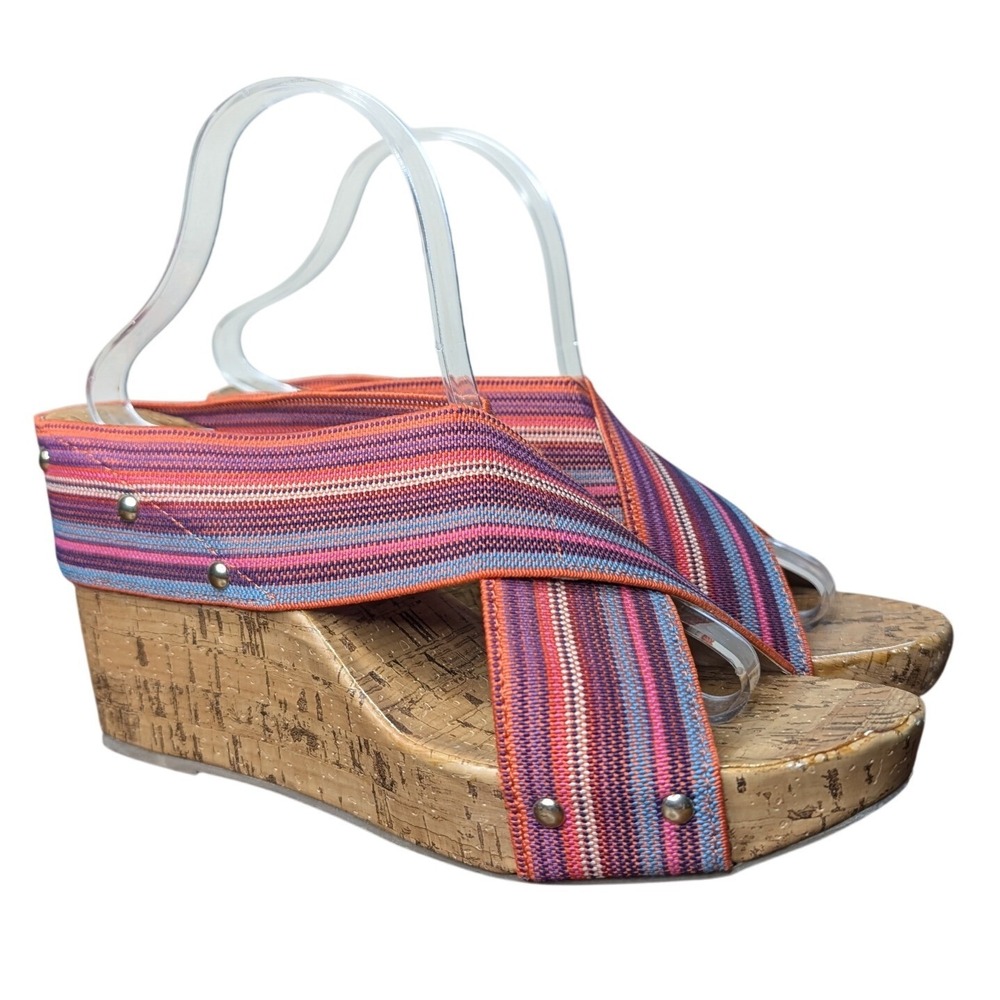 Montego Bay Club Size 11 colorful striped platform wedge sandals Stretchy